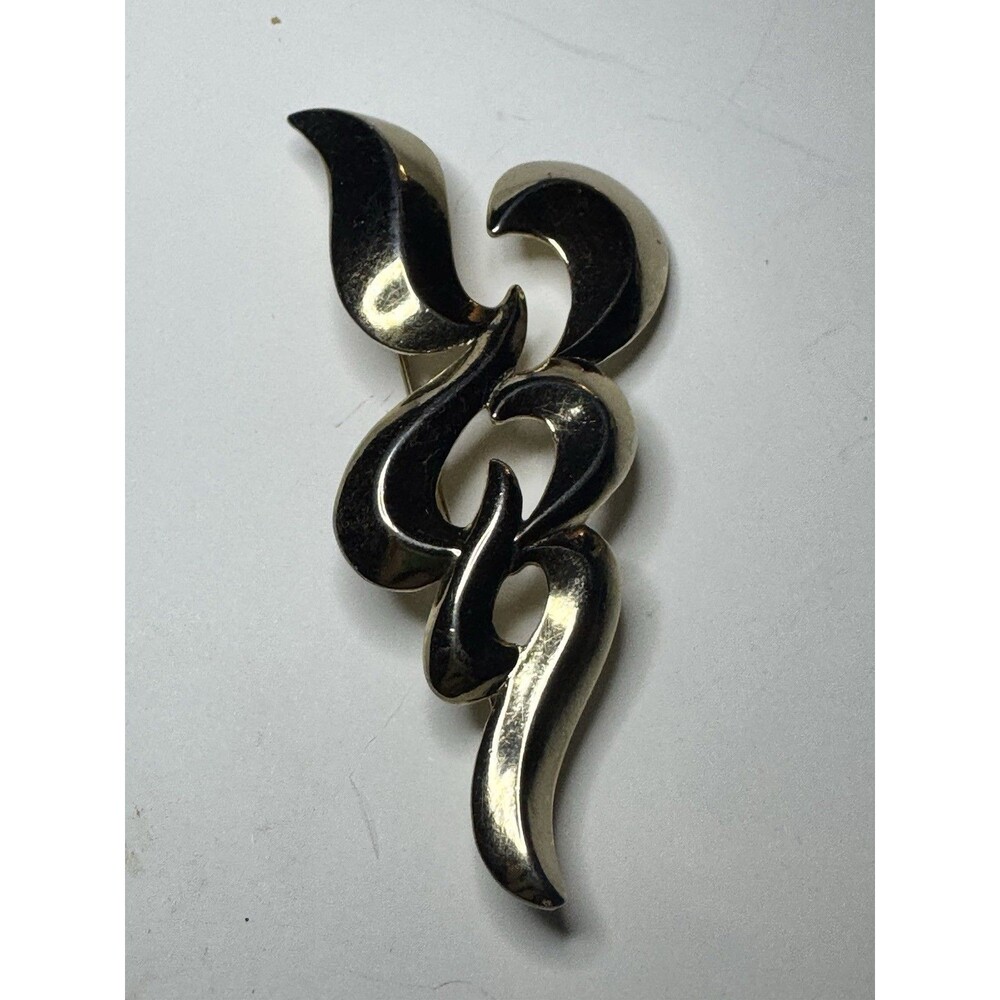 Vintage Monet Gold Tone Abstract Swirl Brooch Sculptural Modernist Pin 2.9”